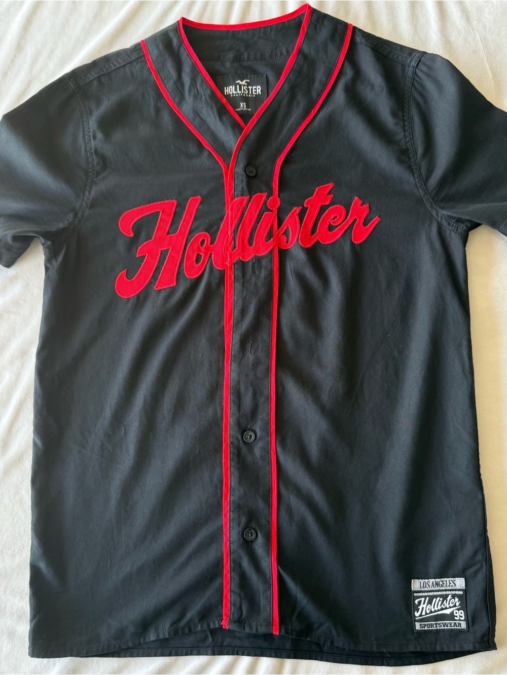 Hollister Black Short-Sleeve Baseball Jersey with Red Trim